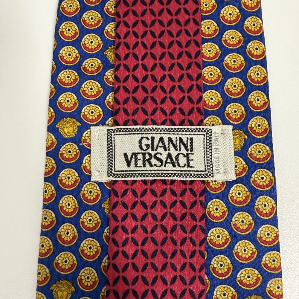 Gianni Versace Mens Tie Floral Medusas Blue/Yellow Silk Italy 3.75" (W) 58.5 (L)